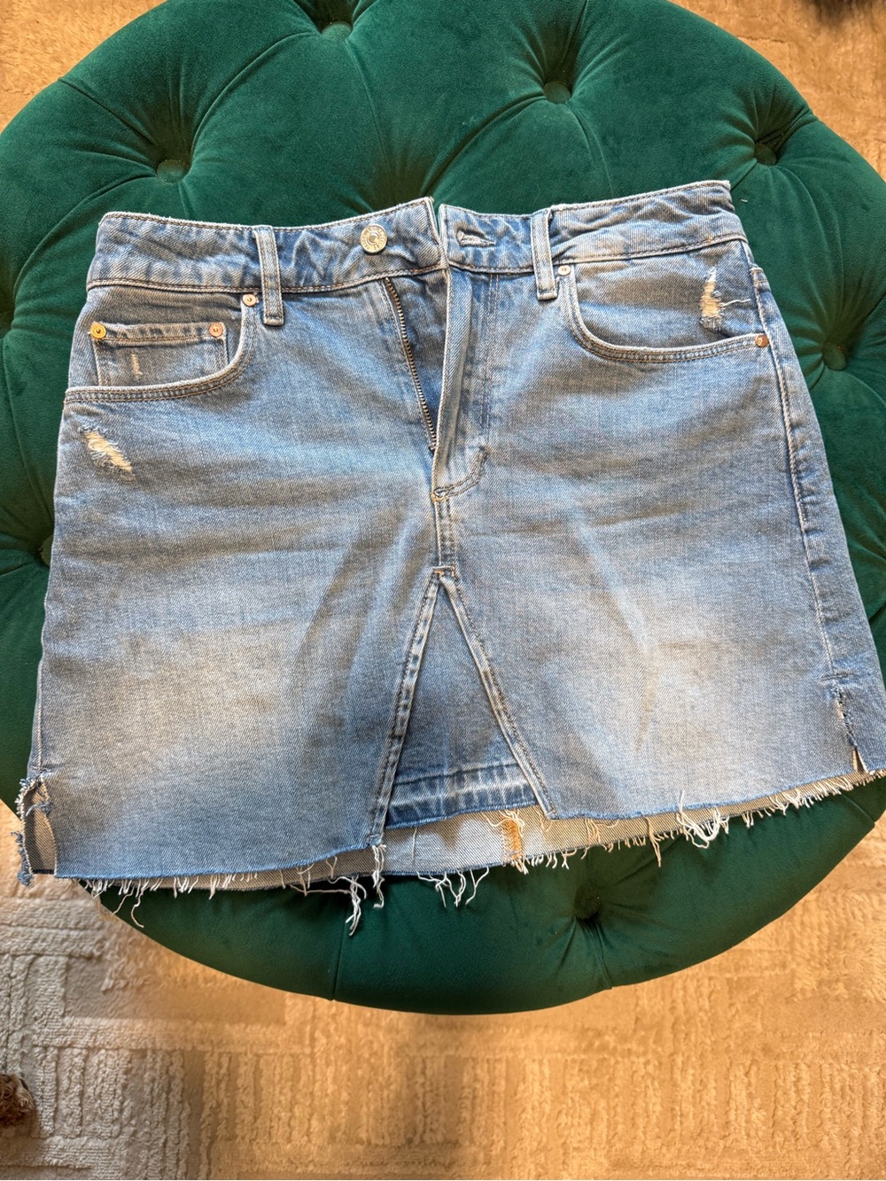PAIGE Light Blue Denim Mini Skirt with Front Vent